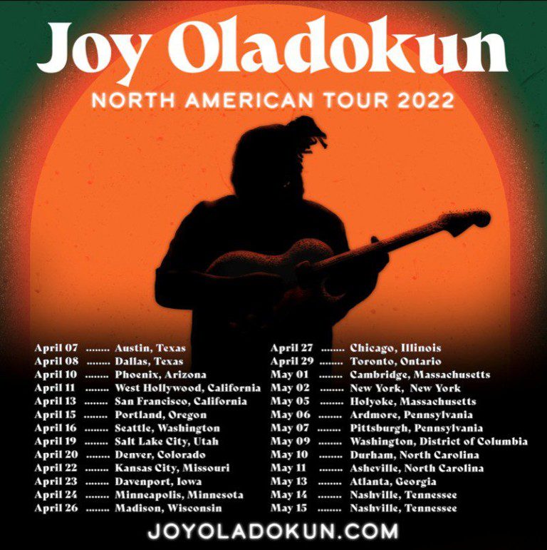 silhouette of joy with a guitar and a list of tour dates